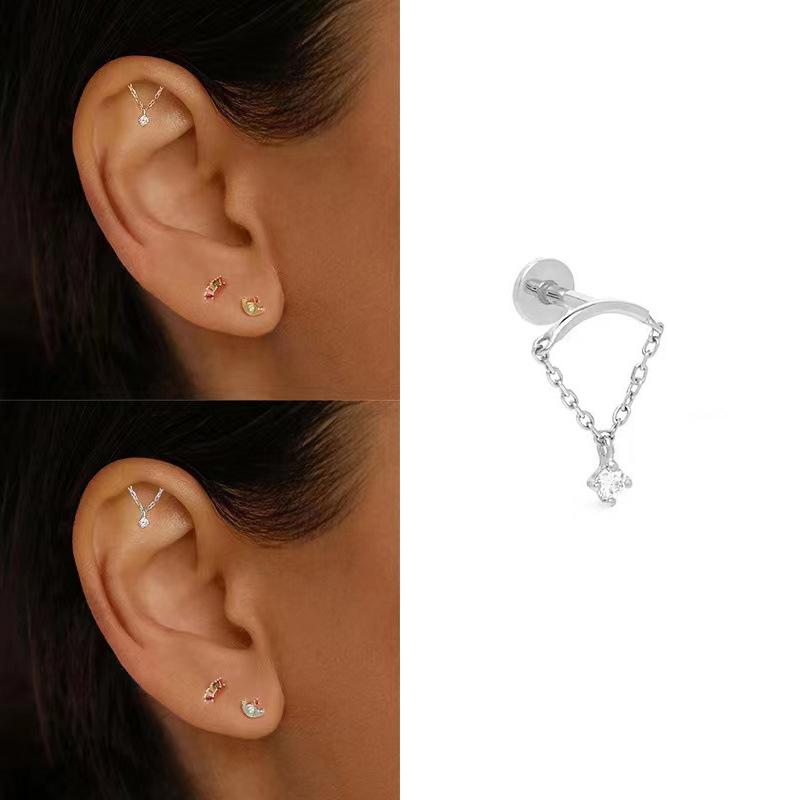 Легкая роскошная модная цепочка для пирсинга сережек для женщин с подвеской из циркона, кисточкой, пирсингом хряща уха, ушным кольцом, ювелирным украшением для мочки уха