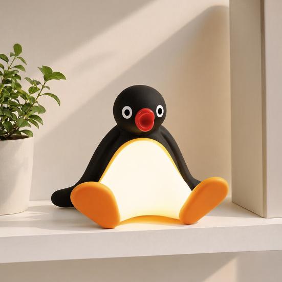 Cute Room Decor Penguin Night Light with Phone Stand, Touch Sensor Light, Dimmable Bedside Versatile Figurine USB Rechargeable Pat for Bedroom Nursery