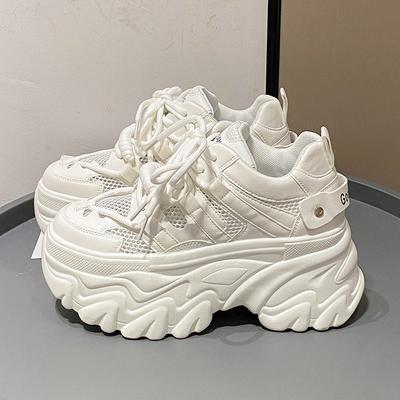 Модные летние кроссовки 2024 года из дышащей сетки со скрытым каблуком 8 см, весенние спортивные туфли для папы на высокой платформе, женские повседневные кроссовки на толстой подошве