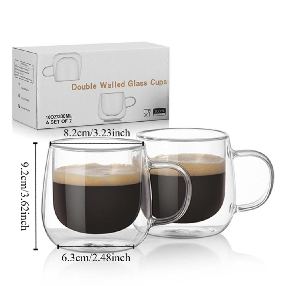 2pcs Transparent Double Wall Glass Cup Set Heat Resistant Tumbler Mug Home Bar Coffee Cup Drinking