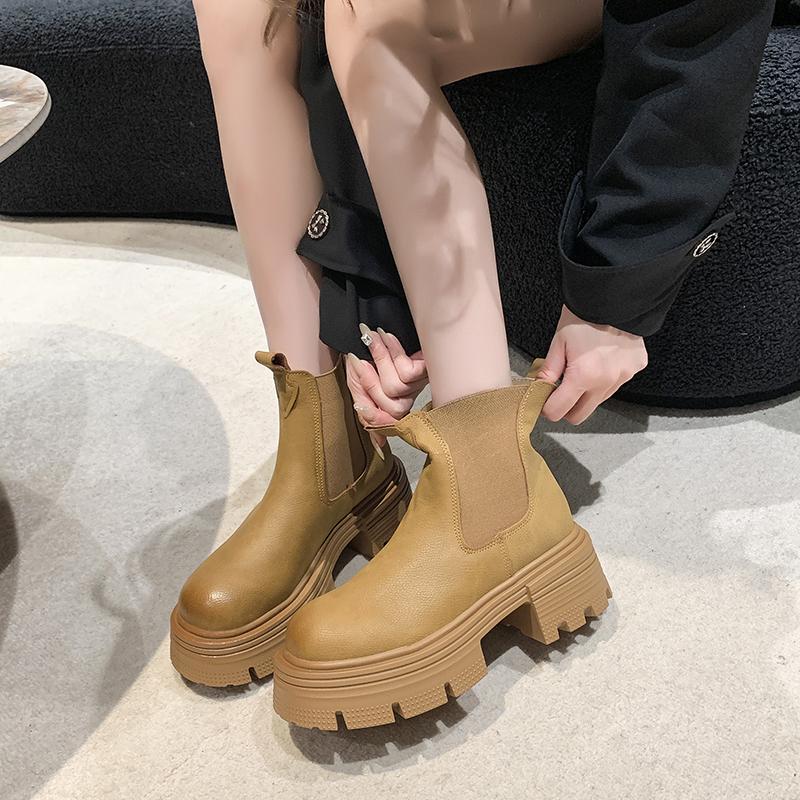 Модная женская обувь на открытом воздухе, износостойкая, осень-зима 2024, новые модные нескользящие однотонные толстые женские ботильоны