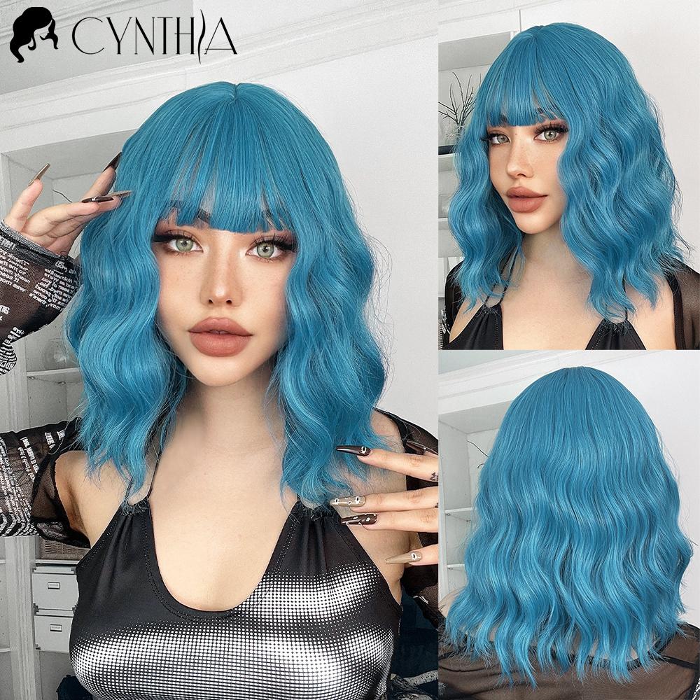 Ombre Blonde Короткий Боб Синтетический парик для женщин с челкой Белое золото Объемная волна Косплей Лолита Натуральные термостойкие волосы