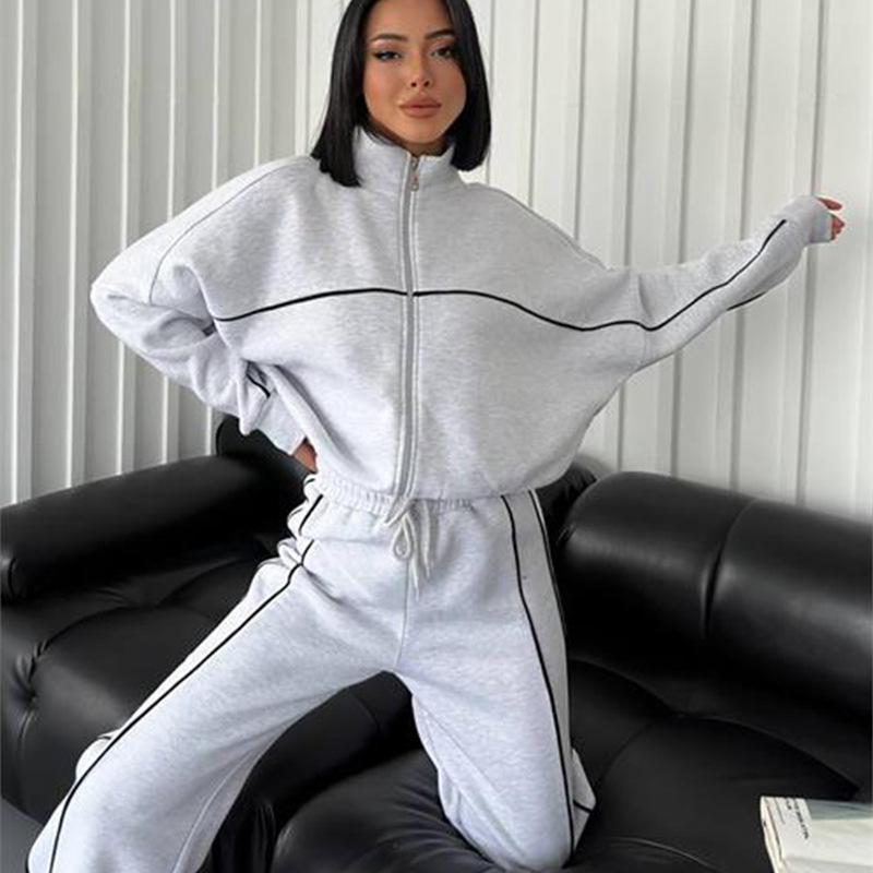 2026 New Fashion Casual Tracksuit, Long Sleeve Half Zip Hooded Sweatshirt, Drawstring Striped Pants, 2 Piece Outfit