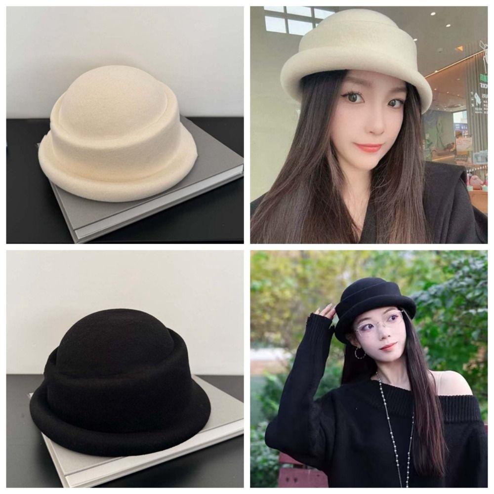 Versatile British Top Hat Beret Woolen Formal Hat Princess Hat Woolen Rolled Edge Cap Fashion Show