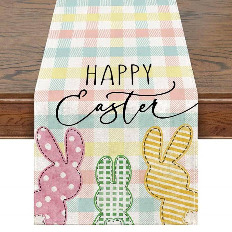 Пасхальный кролик, дорожка для стола, льняное покрытие для стола, праздничная вечеринка, декор обеденного стола