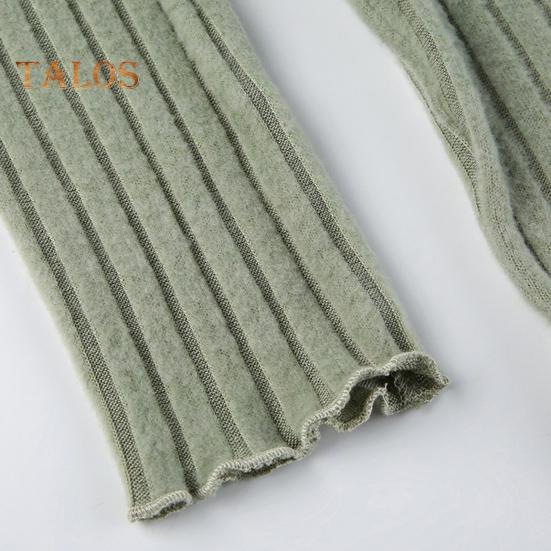 Женские топы с V-образным вырезом, кружевной строчкой, длинным рукавом, неровным подолом, однотонные облегающие укороченные топы в рубчик