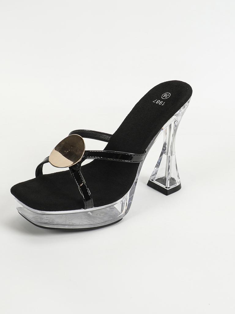 Женские сандалии на платформе, прозрачные, для ночного клуба, на толстом каблуке, с квадратной головкой и кристаллами, Нескользящие, со стразами, 12 см, LFD-1987-51