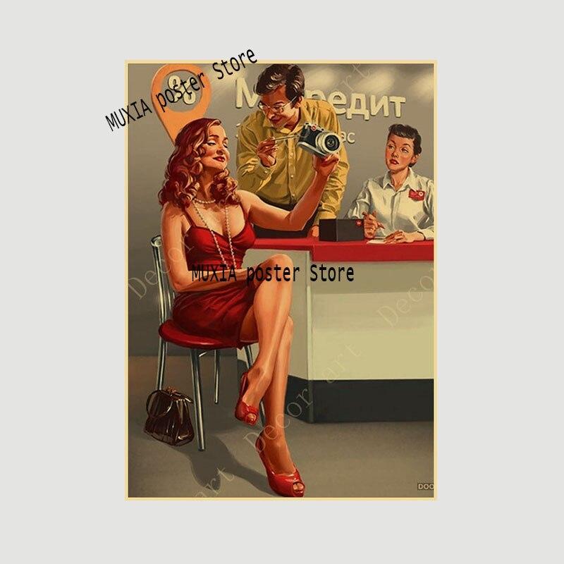 Ретро советский пин-ап пропагандистские плакаты для девочек крафт-бумага домашний декор гостиная бар кафе украшения настенные наклейки художественные картины