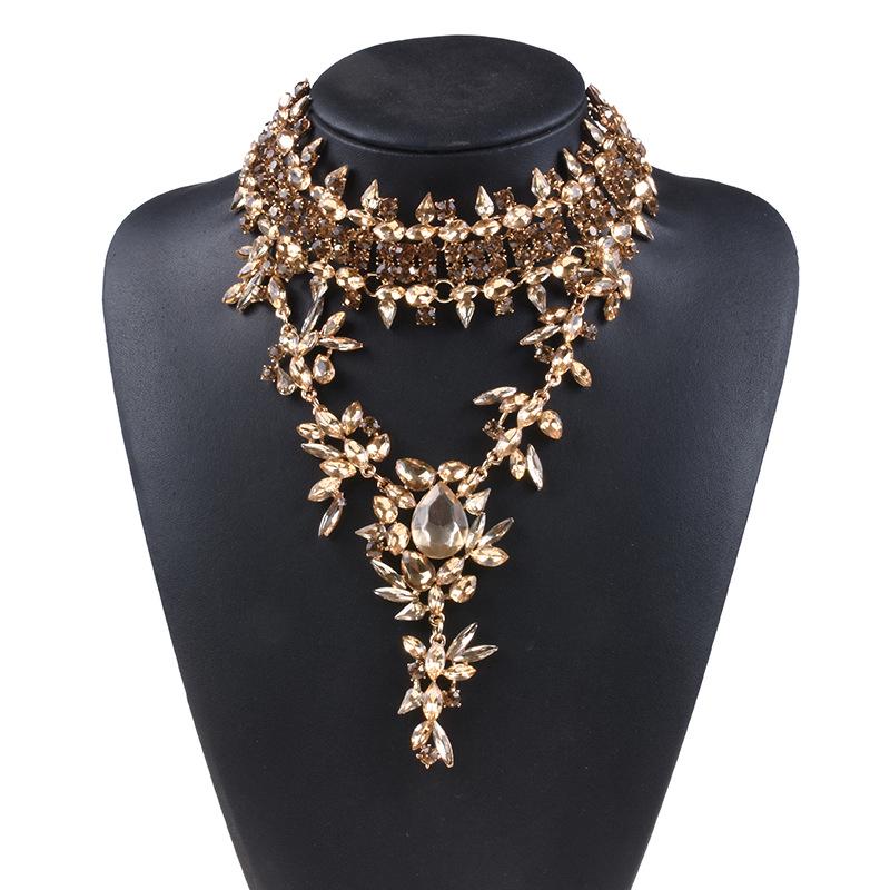 Full Rhinestone Water Drop Pendant Necklace, Exaggerated Collarbone Chain Clothing Accessory For Women