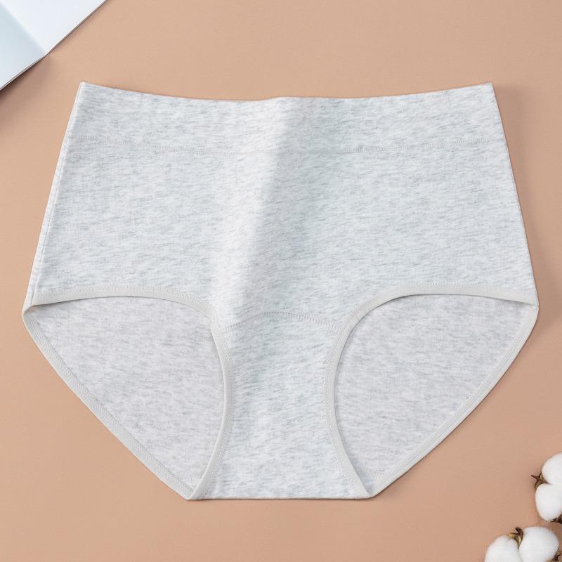 Plus Size Women Solid Cotton Mid Waist Breathable Tummy Control Briefs Underwear