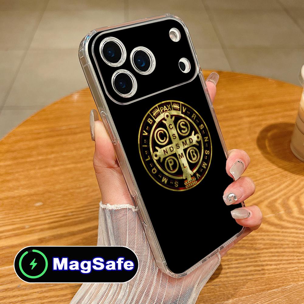 Чехол для мобильного телефона с медалью Святого Бенедикта для iPhone 17 16 15 14 13 12 11 Air Pro Max Plus Mini Magsafe Прозрачный Цветной Чехол Чехол