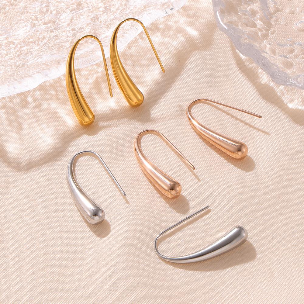 French Small and Delicate Water Drop Earrings for Women, Titanium Steel Plated 18k Real Gold Simple Ear Jewelry