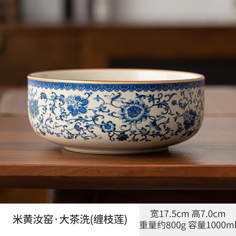 1000ml Blue and White Ru Kiln Porcelain Jianshui Luxury Tea Wash Writing-brush Washer Tea Residue Barrel Chaxi Equipment Craft