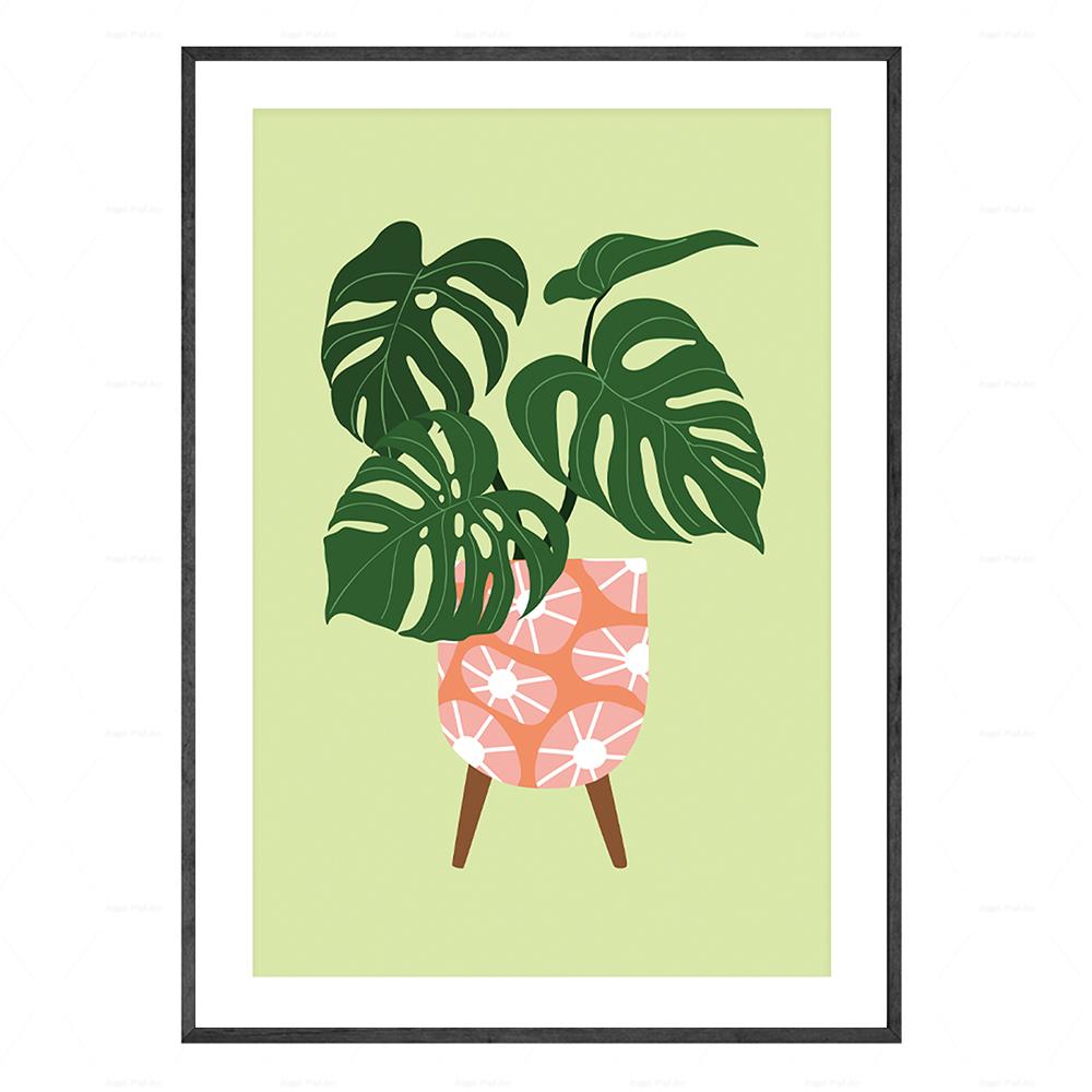 Ботаническое растение, геометрическая плитка, домашние растения, художественный принт, постеры, фисташковое монстера, морская ракушка, подвесное макраме, коттедж, основной декор для галереи