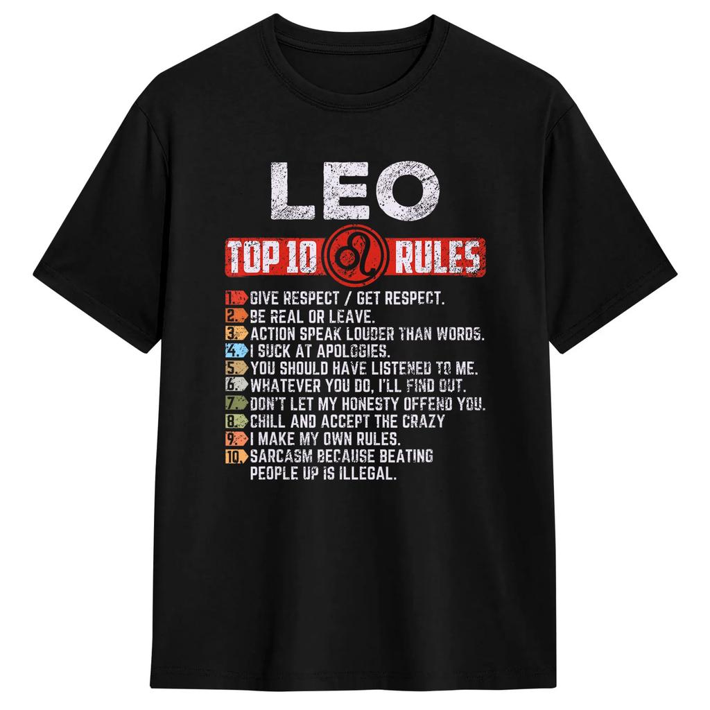 Leo Zodiac Birthday Gift Top 10 Rules Of Leo Gift Funny  TShirts Funny Tees Short Sleeve Round Neck T-Shirts Pure Cotton Tops