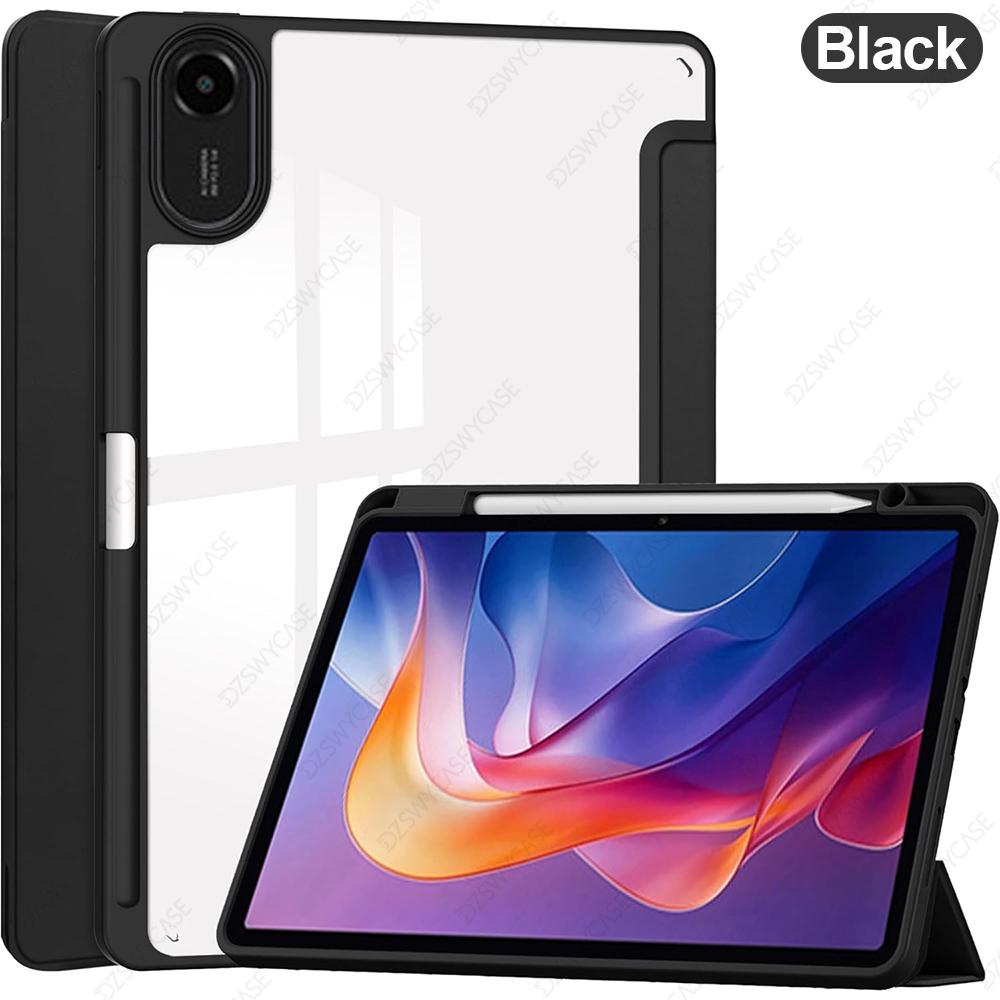 Чехол для Redmi Pad 2 (11 дюймов) , Чехол-книжка с подставкой и держателем для карандаша, из ПУ кожи с прозрачной задней крышкой