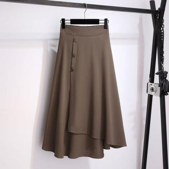 Юбка миди с высокой талией, декор пуговицами, неровный большой подол, юбка А-силуэта, однотонная летняя тонкая юбка