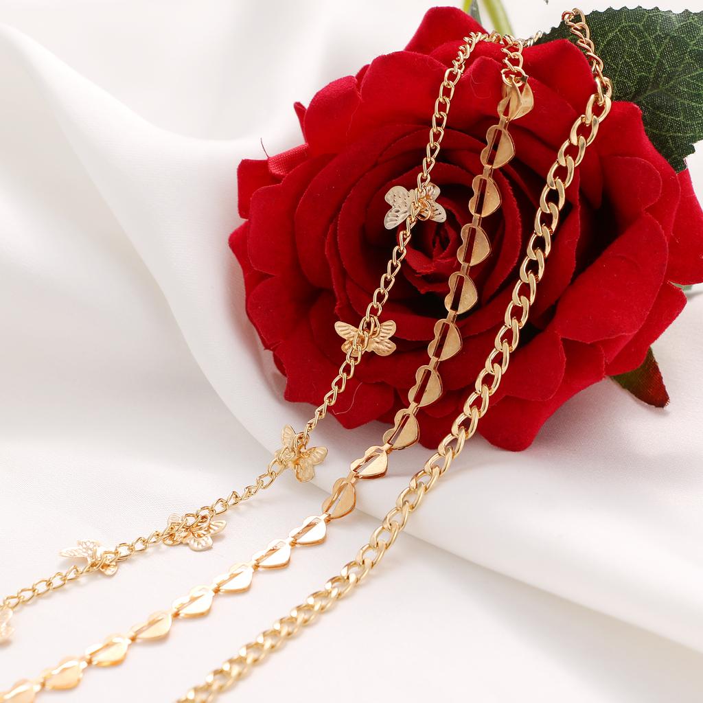 Ретро и преувеличенный многослойный браслет-цепочка с бабочкой и персиковым сердцем, модный тренд, многослойный браслет для девочек, темпераментный браслет