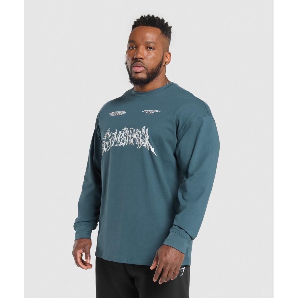 Gymshark Футболка с длинным рукавом с принтом METAL LIFting, цвет карго синий A7A1S UCTP
