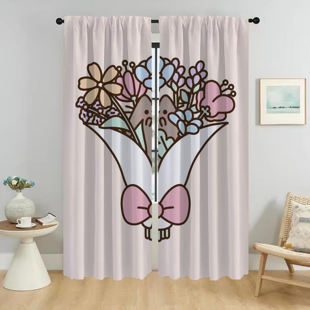 Шторы от комаров, 2 шт., тюль Pusheens, для спальни, затемняющие шторы, занавески для гостиной, украшения на Хэллоуин