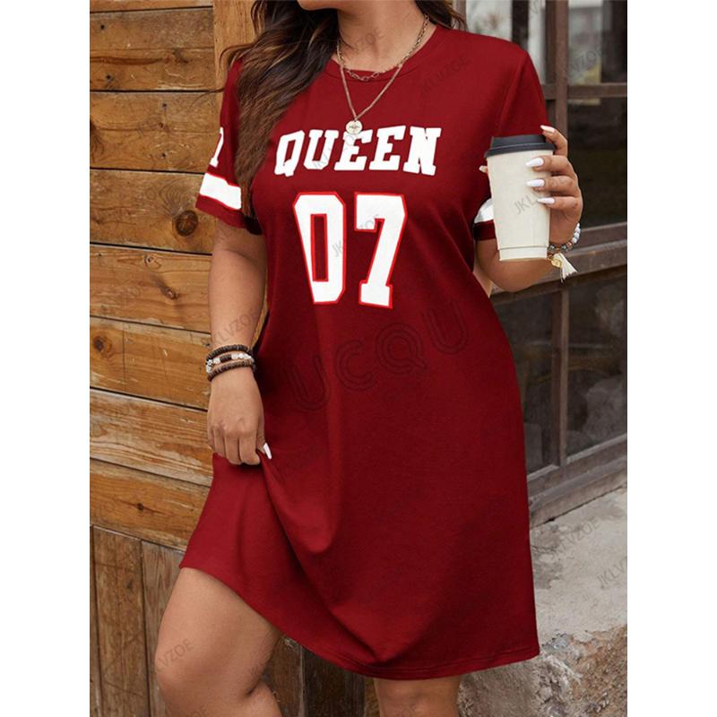 Summer New Women's Queen No.07 Graphic Printed Short Sleeved T-shirt Girls Dress Sports Casual Jersey Y2K Loose Maternity Dress