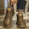 Мужские кожаные ботинки 2025 Высокое качество Зимние теплые меховые Ботильоны Короткие На шнуровке Толстая подошва Нескользящие Повседневные Рабочие Мужская обувь