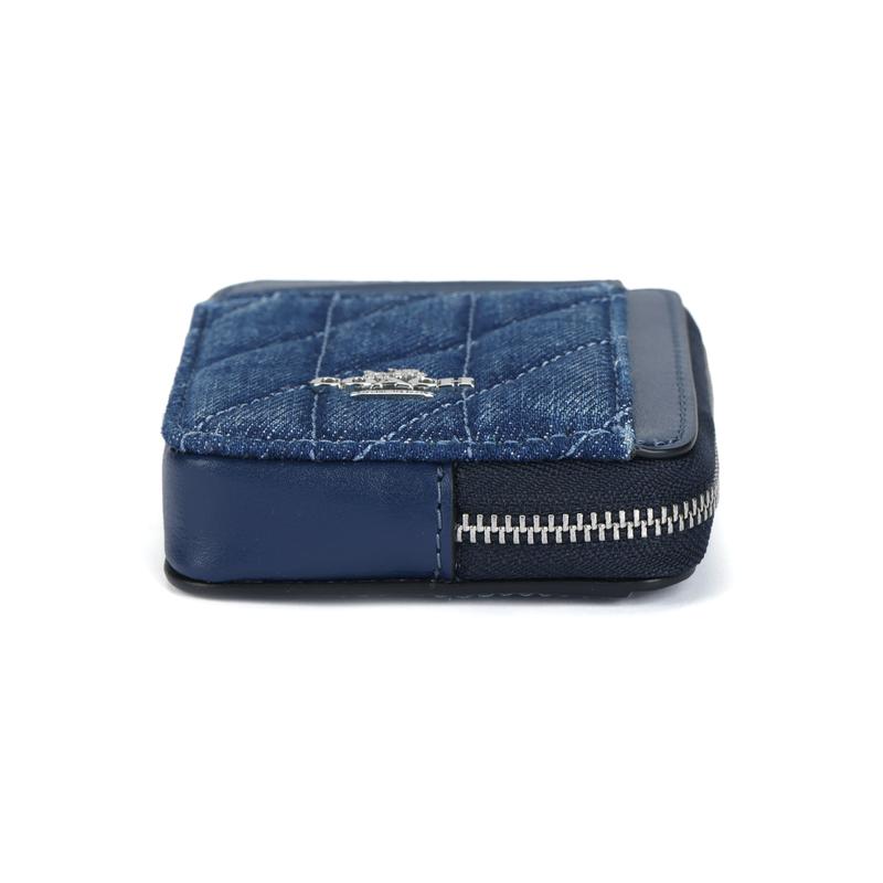 Coach 11 стеганая застежка-молния с держателем для карт из гладкой кожи для женщин джинсовый синий Джинсовый синий