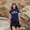 SR Letter Sign Niche Style American Retro Sports Style Pure Cotton Navy Blue Letter Print Short-Sleeve T-shirt for Women