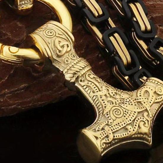 Мужское ожерелье Ретро Нордический стиль Викинг Молот Голова волка Кулон Амулет Толстая цепь Символ силы