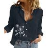 Women Fashion Buttoned Shirt Ladies Casual Long Sleeve Linen Top Floral Print Blouse