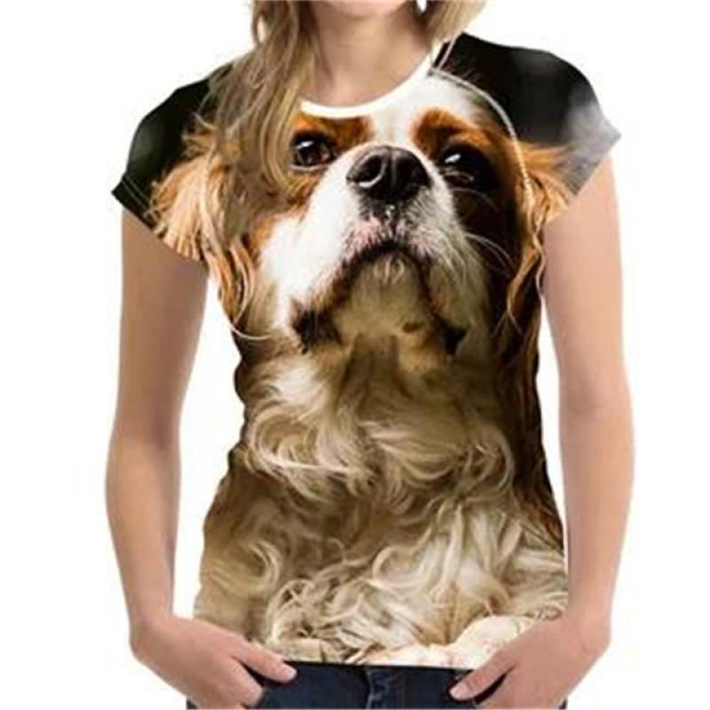 Новая летняя женская футболка с коротким рукавом, милая мультяшная собака, цифровой 3D принт, повседневные свободные футболки с круглым воротником, женские топы, одежда