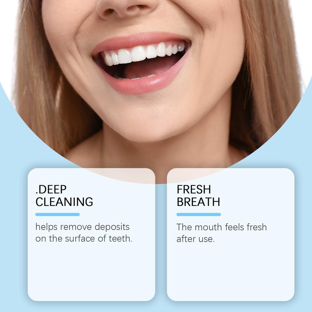 Освежающая отбеливающая зубная пудра глубоко очищает зубы, заботится о свежем дыхании и обеспечивает ежедневную гигиену полости рта.. Он мягкий и не вызывает раздражения.