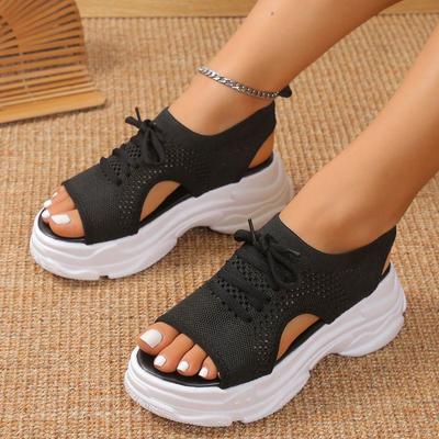 Женские сандалии Летние трендовые сетчатые туфли для женщин Босоножки на платформе со шнуровкой Открытые носки Пляжные повседневные босоножки на каблуке Sandalias De Mujer