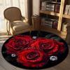 1Pcs Red Rose Pattern Round Area Rug Indoor Non-Slip Washable Fiber Carpet Soft Comfortable Mat For Bedroom Living Room