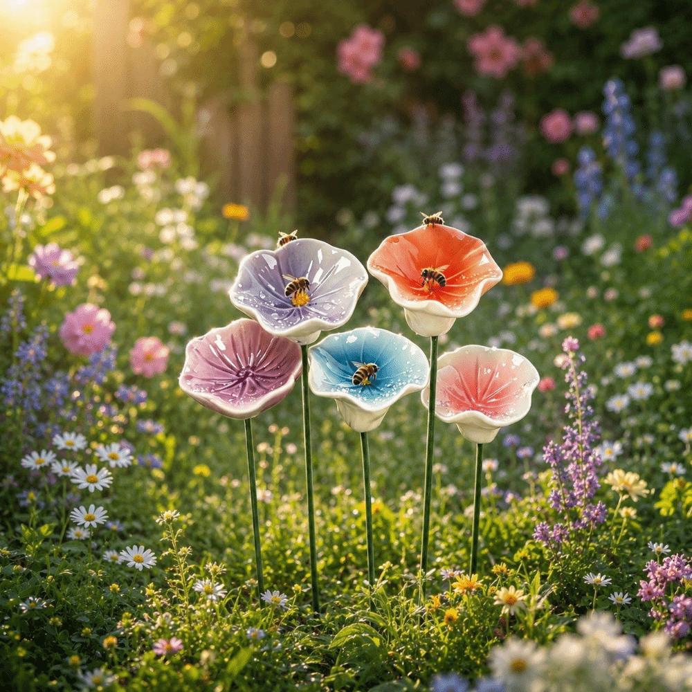 3pcs Flower Shape Bee Butterfly Water Dispenser Garden Decoration Insect Drinking Cup Yard