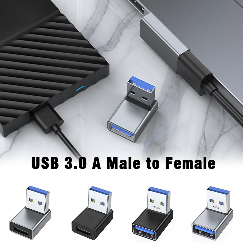 Угловой USB 3.0 A папа-мама переходник-удлинитель с углом 90 градусов влево, вправо, вверх, вниз для ноутбука, ПК, USB-зарядных устройств, конвертер