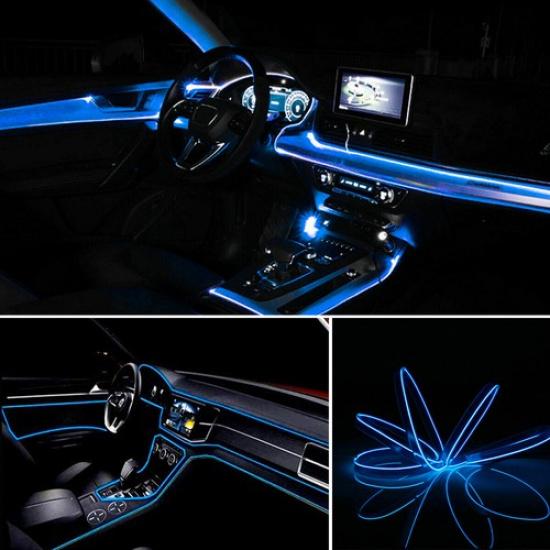 Blue 5M LED Car Optic Fiber Interior Neon Wire Strip USB Atmosphere Light Lamp
