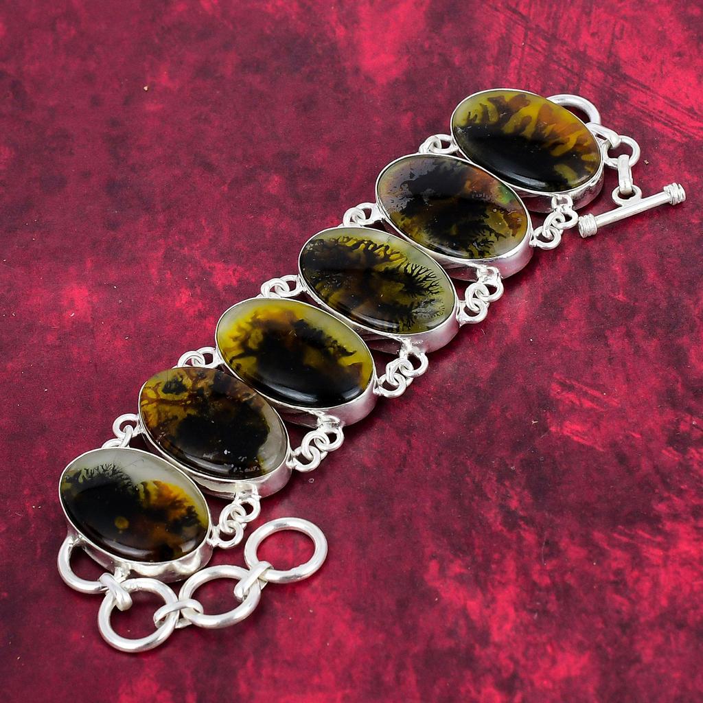 Браслет и ожерелье из драгоценного камня дендритового опала, комплект ювелирных изделий из стерлингового серебра 925 пробы, ювелирные изделия ручной работы, регулируемая цепочка, подарок на годовщину для нее