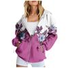Women's Long Sleeve Floral Print Sweatshirt Long Sleeve Pocket Jacket Zipper Hoodie Coat