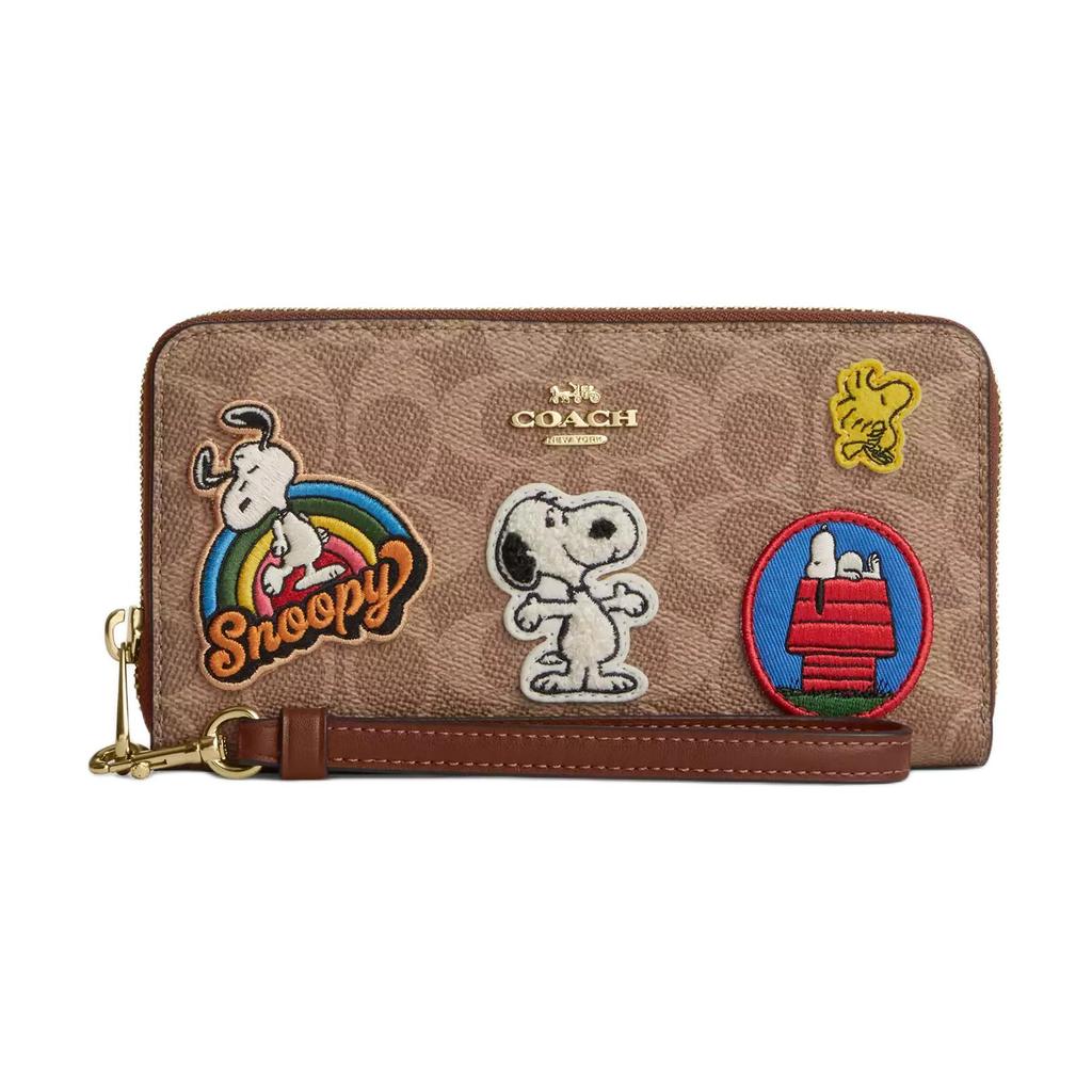 Новый кошелек COACH PEANUTS Collaboration на молнии из канвы с покрытием, с трубами, женский, рыжий CBM91-IMY3O