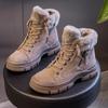 Модные Зимние Удобные Теплые Снежные Ботинки Женские Британский Стиль На Шнуровке Боковая Молния Пушистые Ботильоны Модные Повседневные на Толстой Подошве Дизайнерские Ботинки