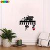 Arabic Calligraphy Key Holder Wall Hanger with 8 Hooks Black White Islamic Art Iron Key Rack for Living Room Muslim Home Gift