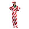 Candy Cane Christmas Costume for Adults Kids Red White Striped Top Pants Hat 3 Piece Set Christmas Cosplay Outfit for Men And Women
