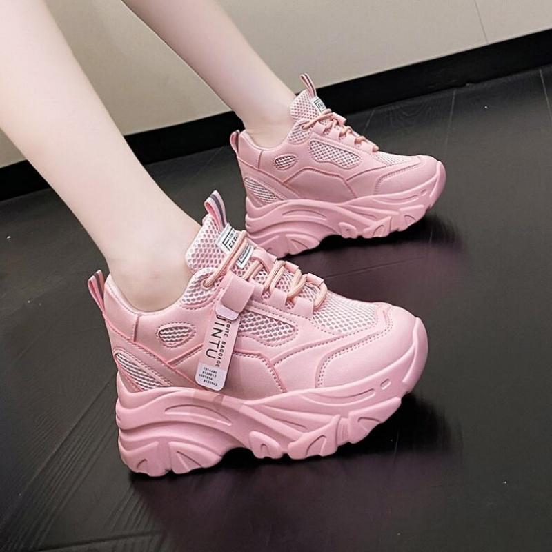 Spring Breathable Mesh Sneakers Hidden Increasing Sport Shoes Woman Wedge Casual Chunky Shoes High Platform Shoes 9CM