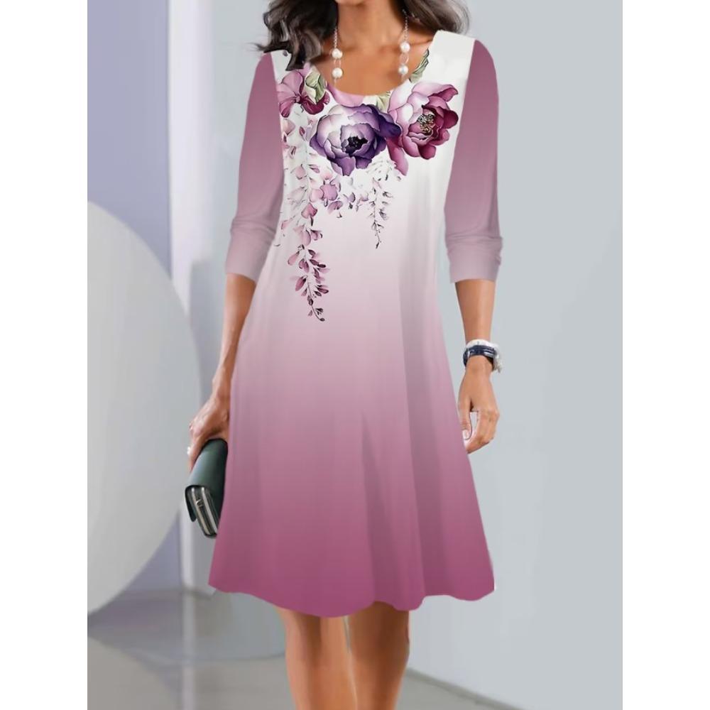 BITCED Женская мода осень-зима с цветочным принтом и длинным рукавом с круглым вырезом повседневные платья