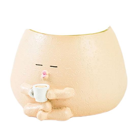 Face Planter Resin Cartoon Coffee Drinker Flower Pot Sitting Figure Succulent Planter with Drainage Hole for Indoor Outdoor Potted Plants