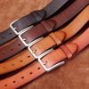 Belt Men's Matte Stainless Steel Buckle Genuine Cattlehide Leather Surface Retro Simple Fashion Trendy All-Matching Jeans Belt