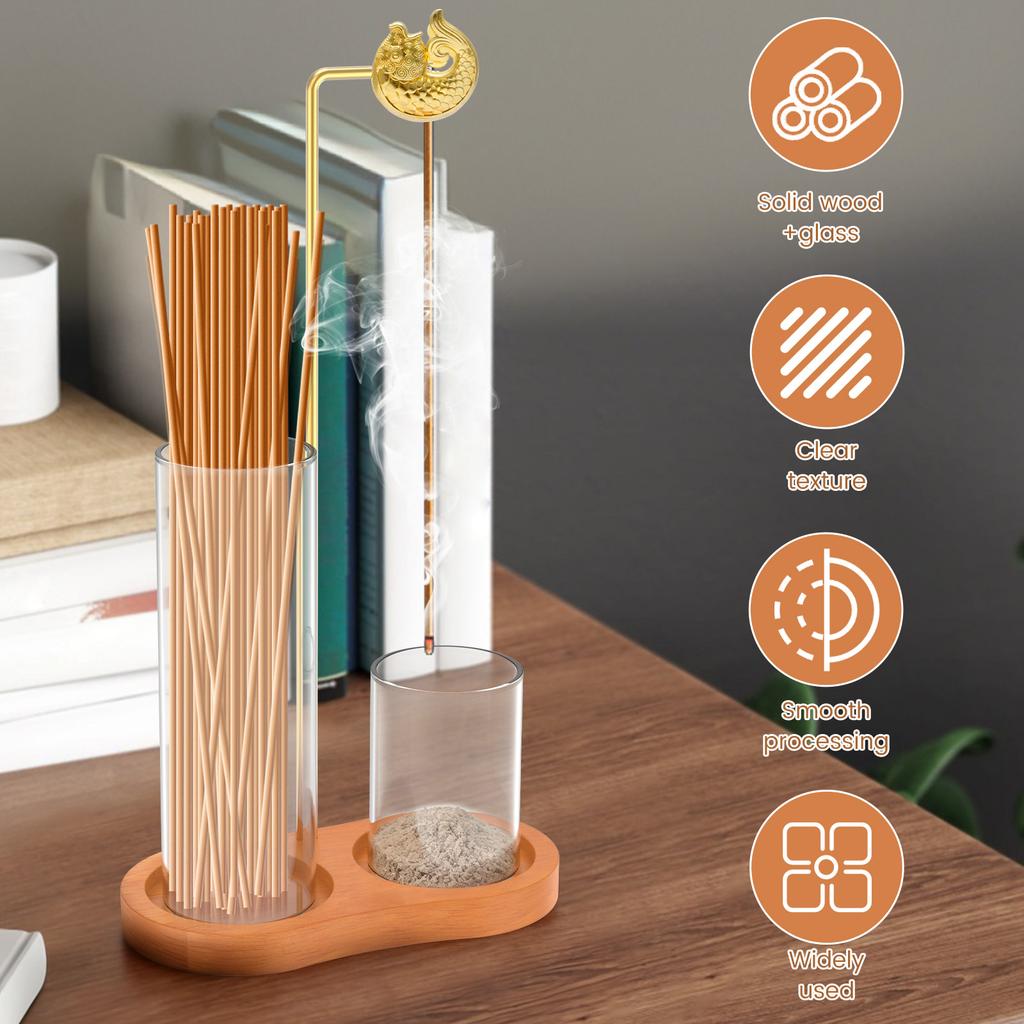 2 In 1 Incense Holder for Sticks Anti-Ash Flying Incense Burne with Glass Ash Catcher and Sticks Organizer for Meditation Yoga