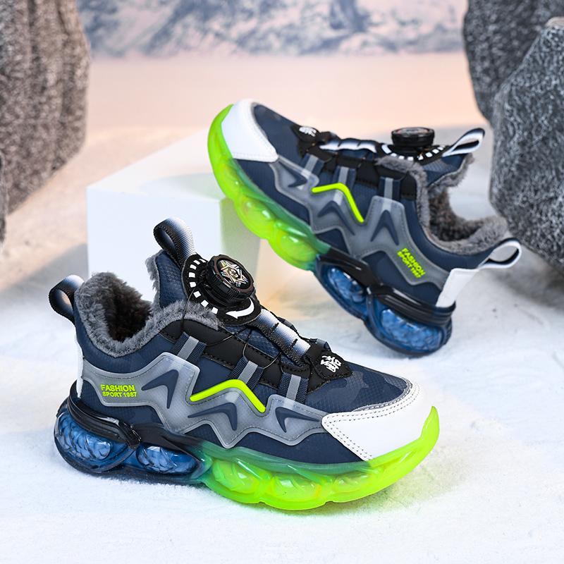 Осенне-зимние кроссовки унисекс, детская хлопковая обувь, кроссовки из искусственной кожи, непромокаемые бархатные теплые ультра-легкие зимние кроссовки для мальчиков