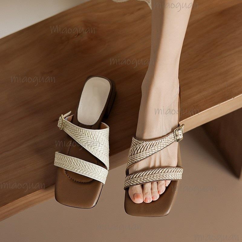 Женские шлепанцы в французском стиле с мягкой подошвой, квадратным носком, на низком каблуке, слипоны, летняя обувь для улицы, женские пляжные сандалии, размер 35 40